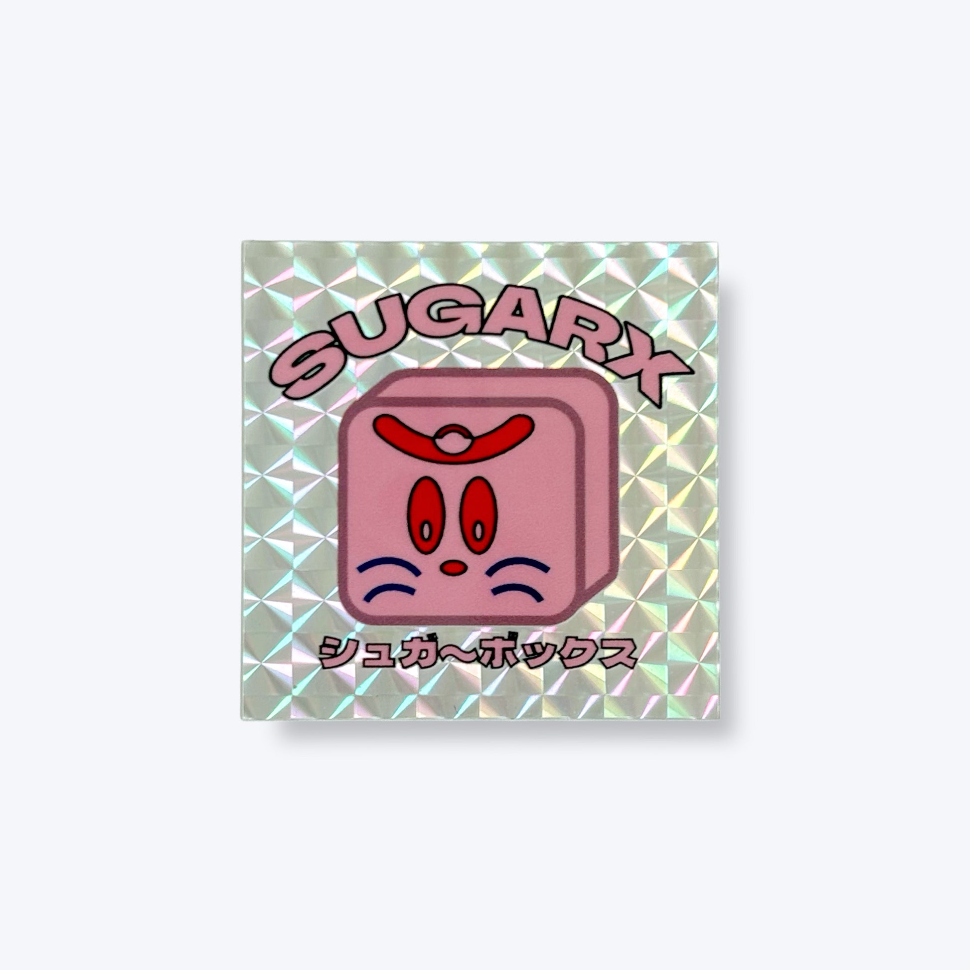 SUGARBOX ホログラム ステッカー（シルバー）1枚、ピンクのキャラデザイン
