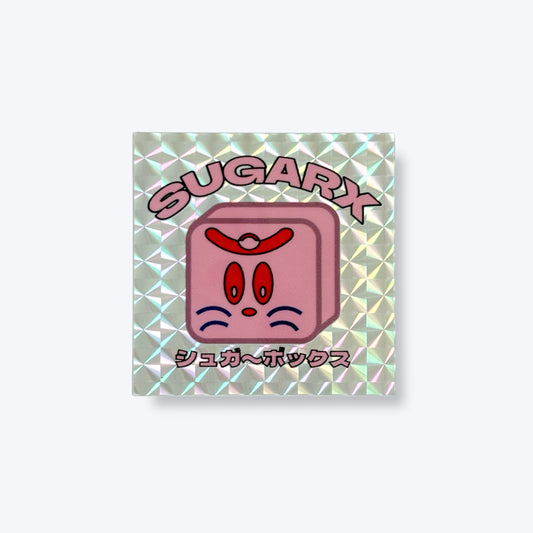 SUGARBOX ホログラム ステッカー（シルバー）1枚、ピンクのキャラデザイン